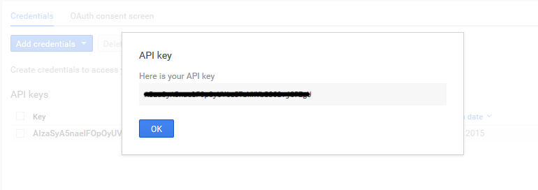 Youtube console API key